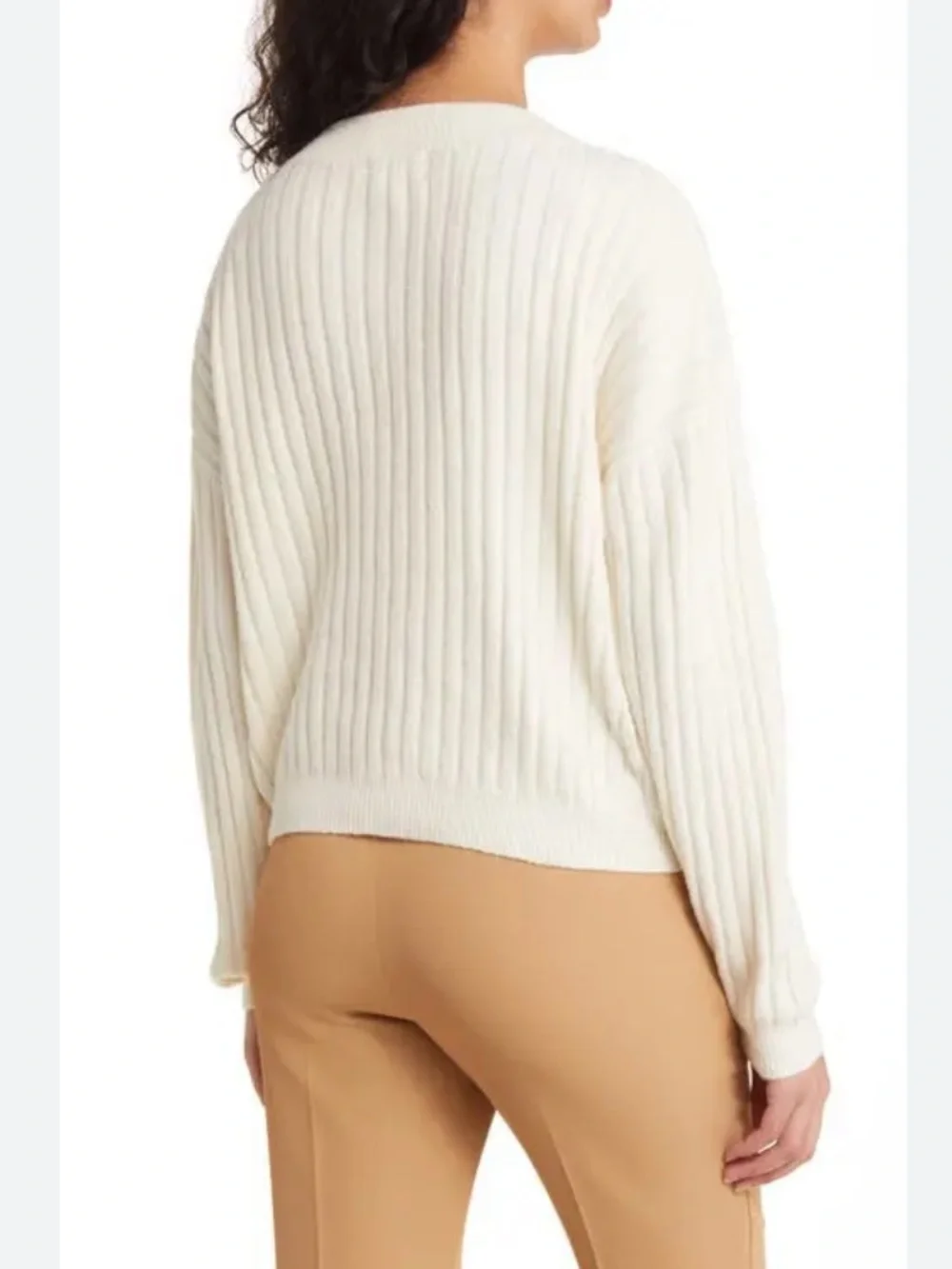 Open Edit ivory dove v neck ribbed sweater boxy oversized Medium
